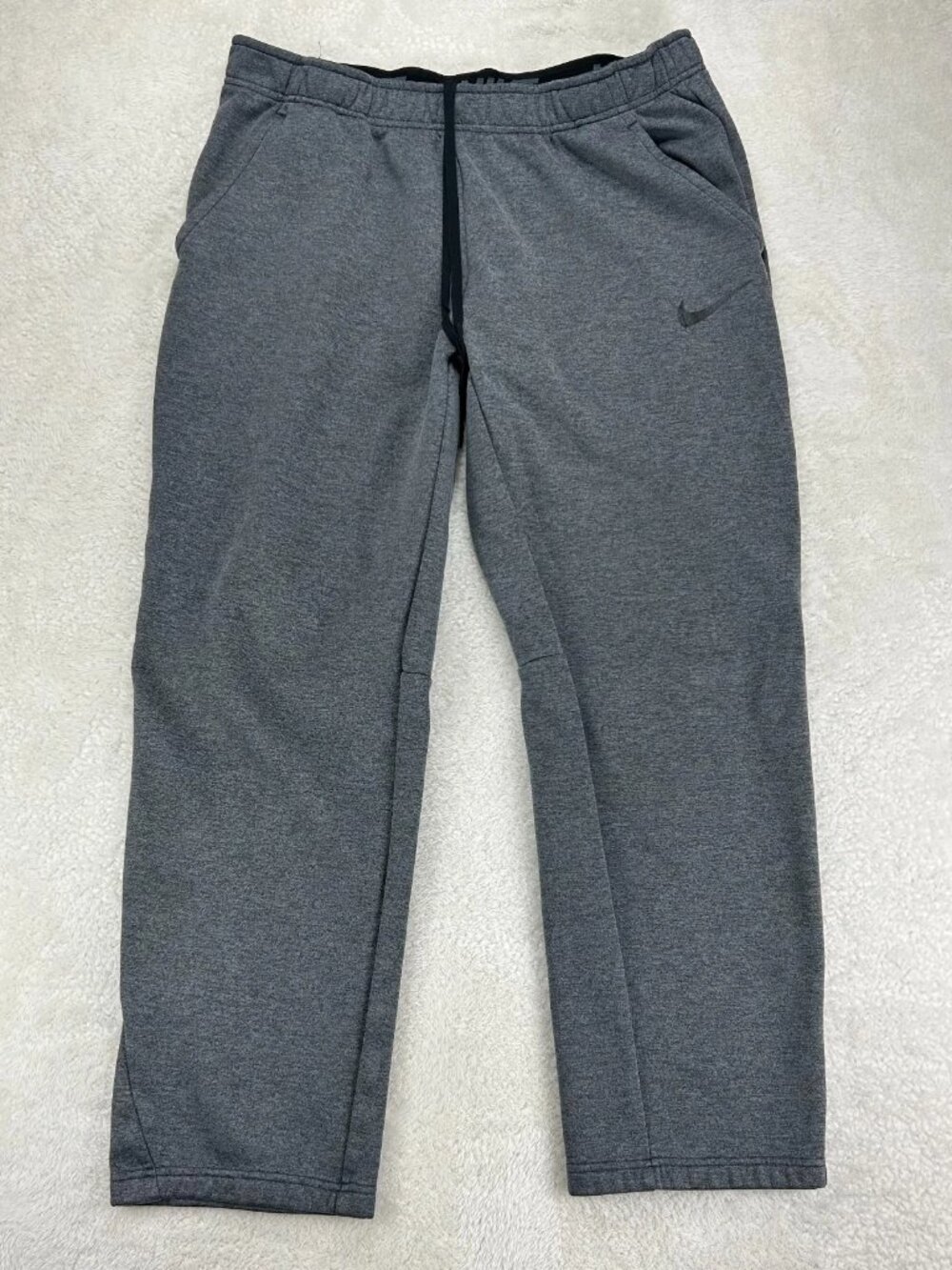 Nike Dri Fit Sweatpants Mens L Heather Gray Drawstring Waist Swoosh Logo Pockets